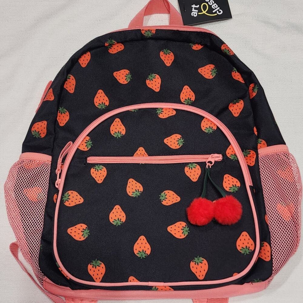 strawberry red and black Kids Backpack 15" x 12'' by art class